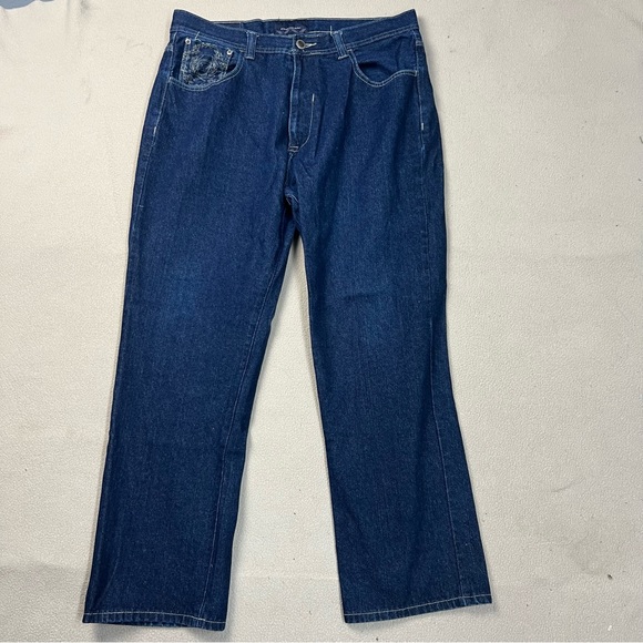 Phat Farm Jeans Mens 40x30 Dark Wash Straight Fit Pants Embroidered Pockets - Picture 2 of 10